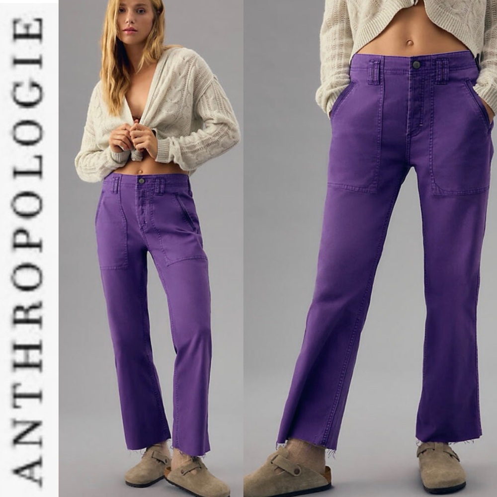 NEW Anthropologie Pilcro The YAYA Crop Flare Raw Hem Pants purple 25